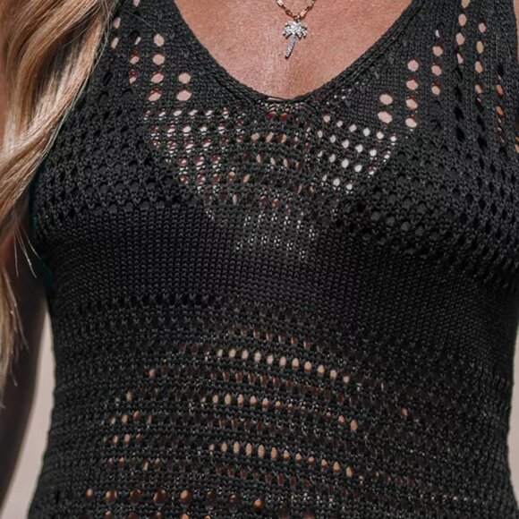 lack Knit Cutout Mini Cover-Up Dress | Size S | NWT Beachwear - Picture 3 of 5